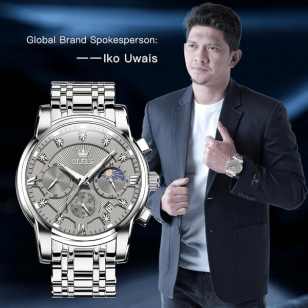 OLEVS Mens Watches Chronograph Diamond Quartz Date Calendar Moon Phase Luxury Two Tone Stainless Steel Waterproof Luminous Business Wrist Watch - Image 2